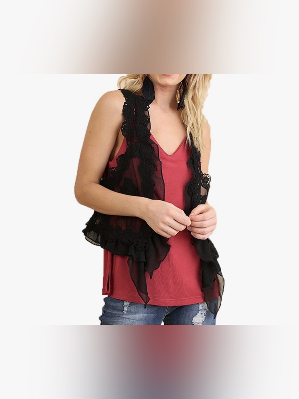 Umgee Black Lace Sheer Layering Vest